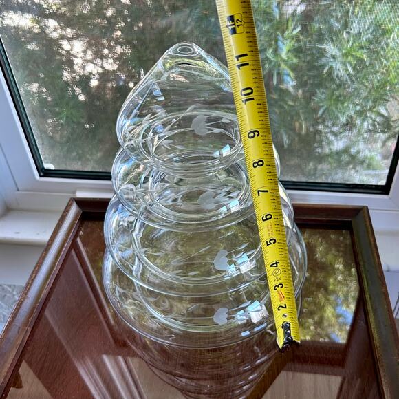 Princess House 4 Piece Etched Glass Stacking Christmas Tree With Original Box - Picture 11 of 14